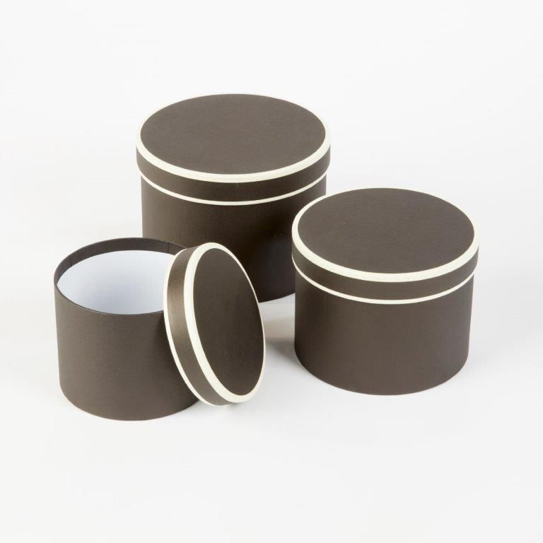 Round Couture Hat Boxes Set of 3 Black & Cream Piping