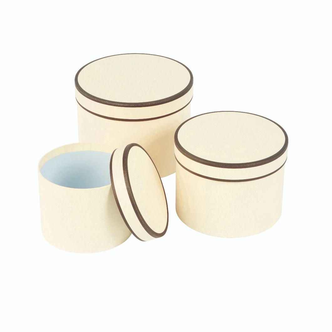 Round Hat Boxes Set of 3 Lined Cream/Black