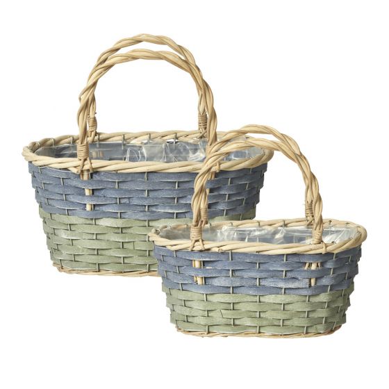 Ellie Shopper Lined Baskets Set of 2 - Blue/Green