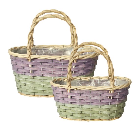 Ellie Shopper Lined Baskets Set of 2 - Lilac/Green