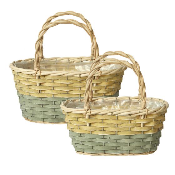 Ellie Shopper Lined Baskets Set of 2 - Yellow/Green