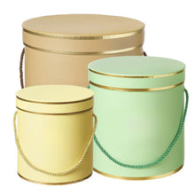 Load image into Gallery viewer, Hamilton Hat Box Set of 3 Lined Green/Gold
