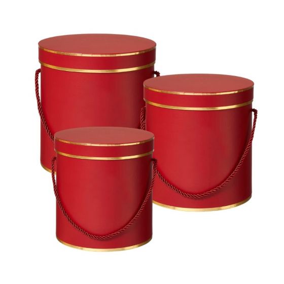 Hamilton Hat Box Set of 3 Lined Red/Gold