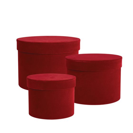 Round Velour Hat Boxes (Set of 3) - Burgundy