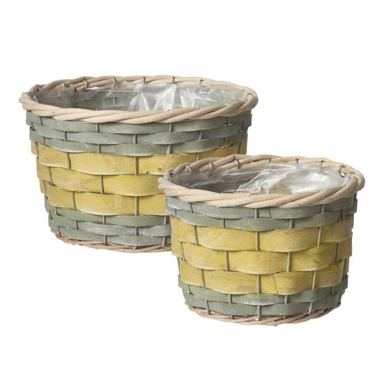 Round Harper Lined Baskets Set of 2 Yellow/Green
