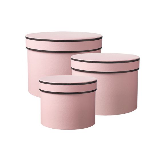Round Hat Boxes Set of 3 Lined Pink/Black