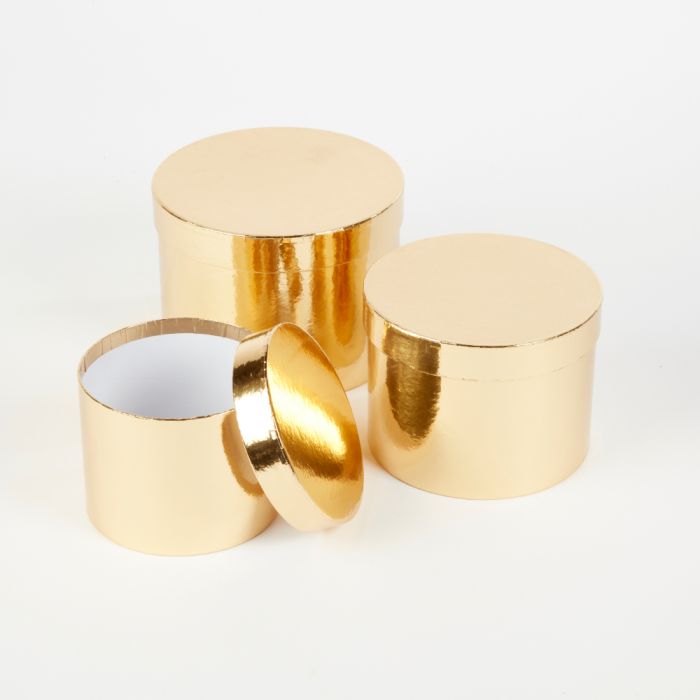 Sheen Round Hat Boxes Set of 3 Lined Gold