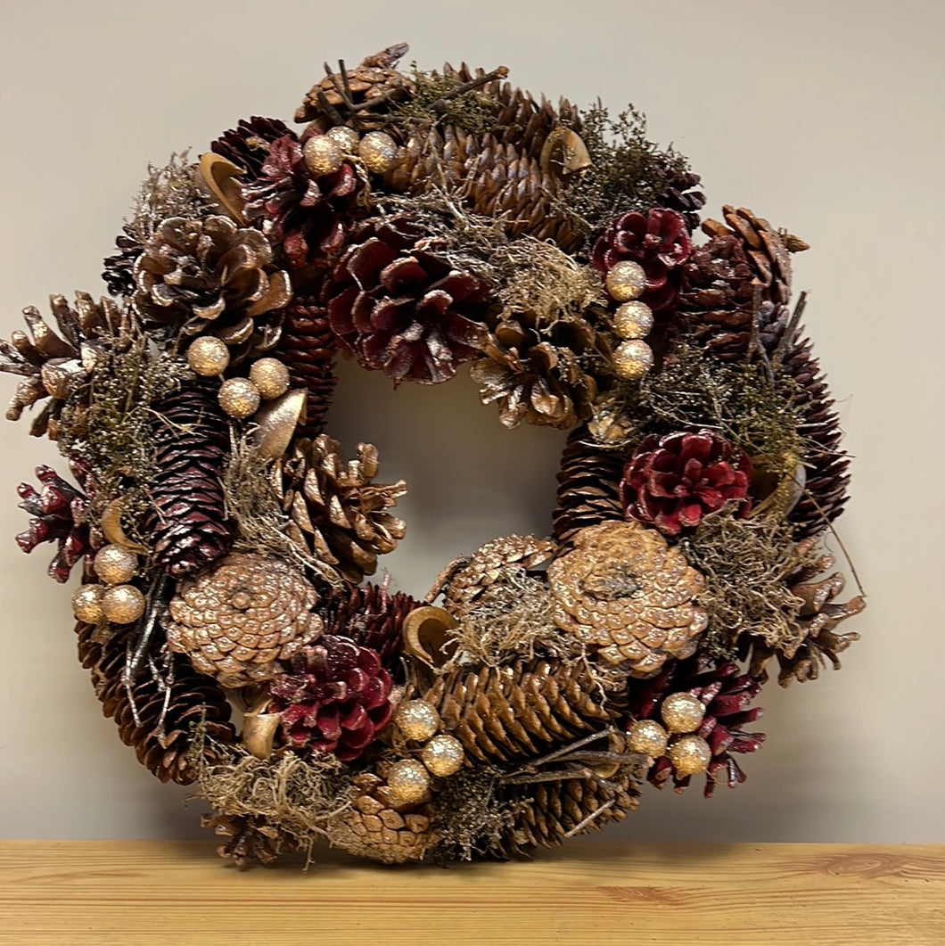 Wreath Burgundy Cone and Cinnamon 30cm