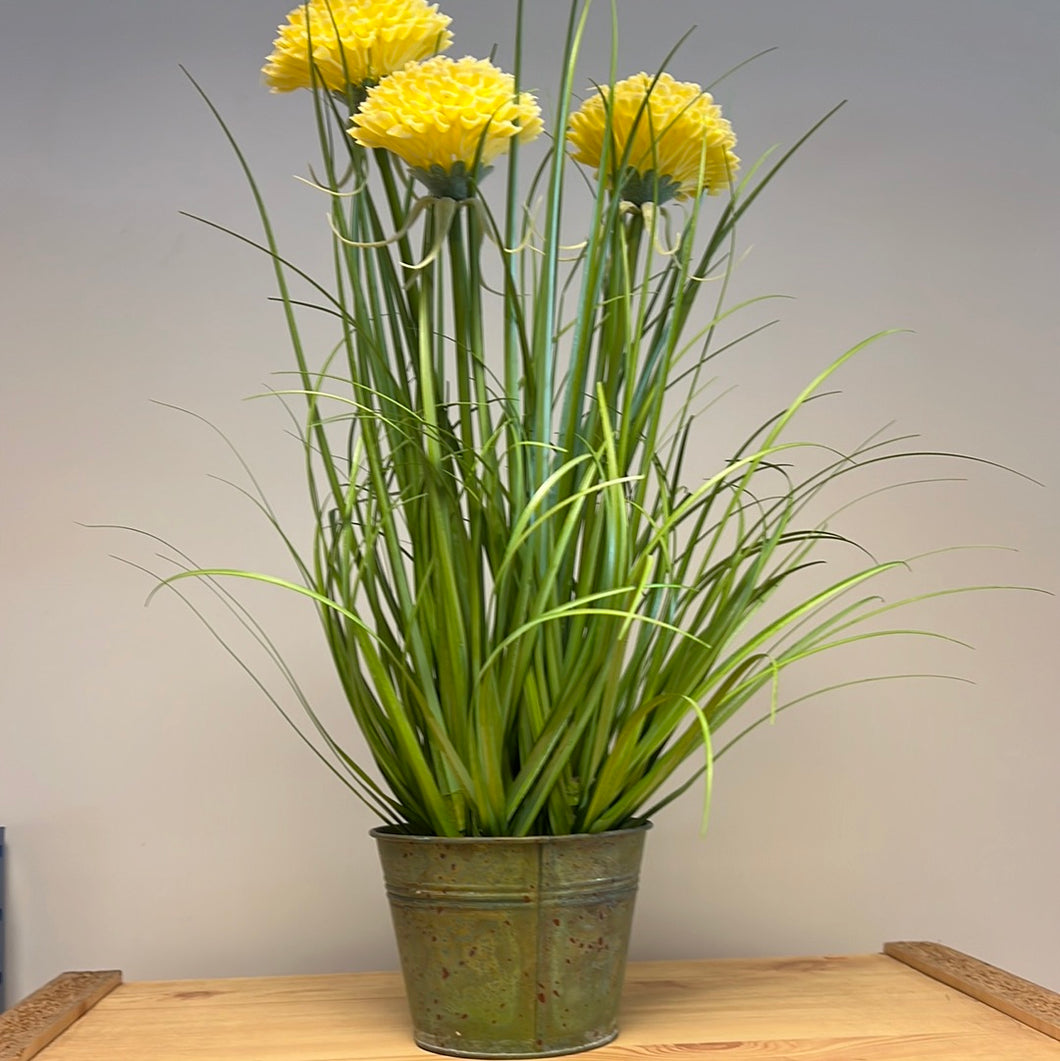 Artificial Mum Grass with Pot - Yellow 45 x 30cm