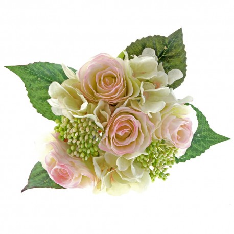 Rose & Hydrangea bunch Pale Pink and Ivory H30 x D26cm