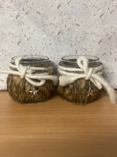 Load image into Gallery viewer, Glass Tealight Holder- Brown Fur 8cm - Pair
