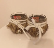 Load image into Gallery viewer, Glass Tealight Holder- Brown Fur 8cm - Pair
