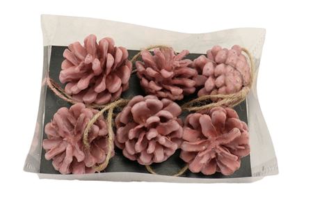 Hanging Pinecone Wax 6 Piece - Pink