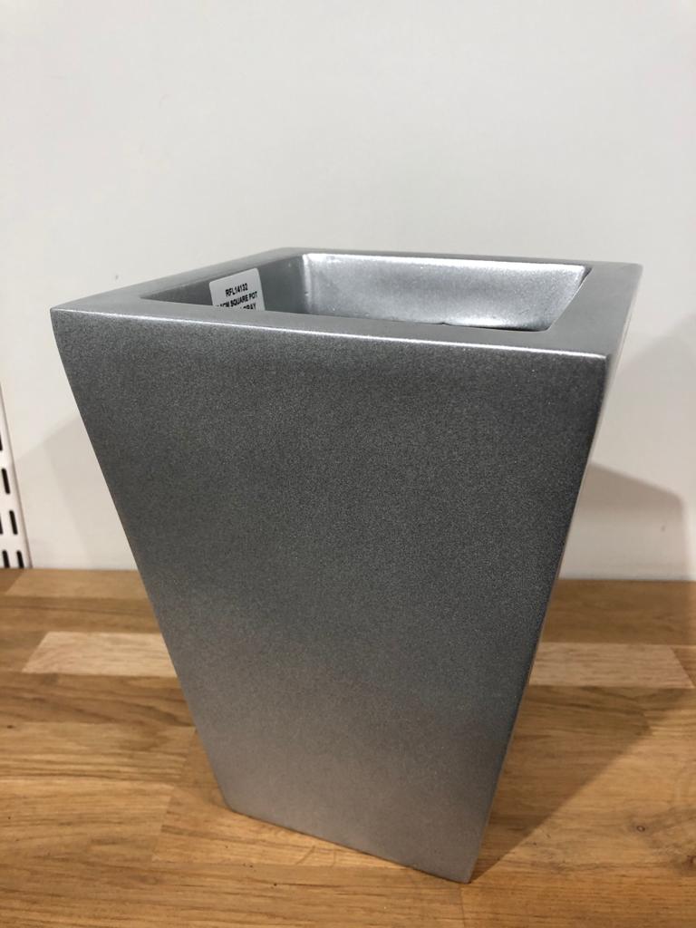 Metallic Silver Square Pot 23x17.5cm