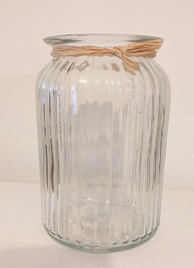 Ribbed Vase With Raffia 18.5x11x7cm