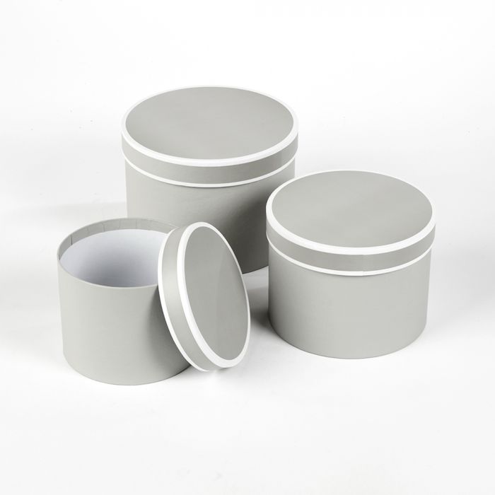 Round Hat Boxes Set of 3 Lined Grey/White