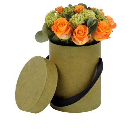 Single Hat Box With Ribbon 17x13cm Green